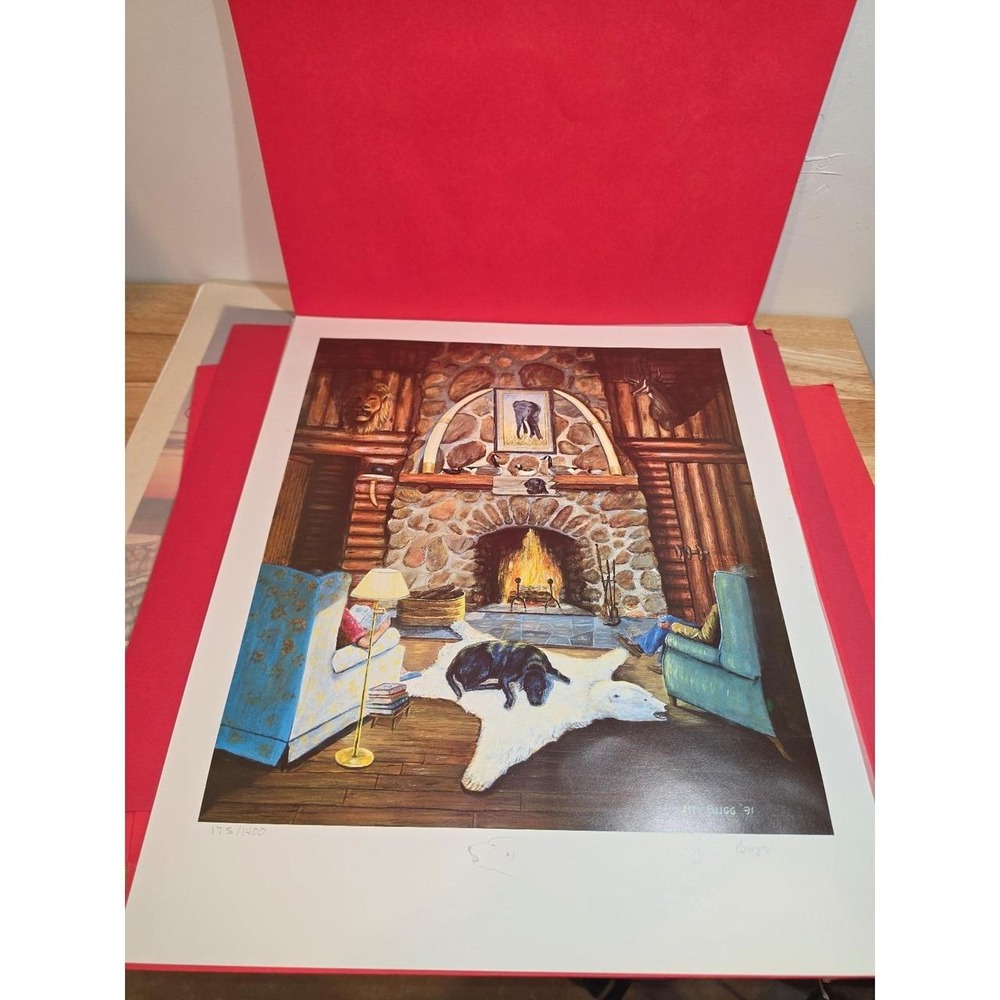 Art Print "Cozy Hearth" Jim Bugg 1991, Limited Edition 173/1400 polar bear drawn